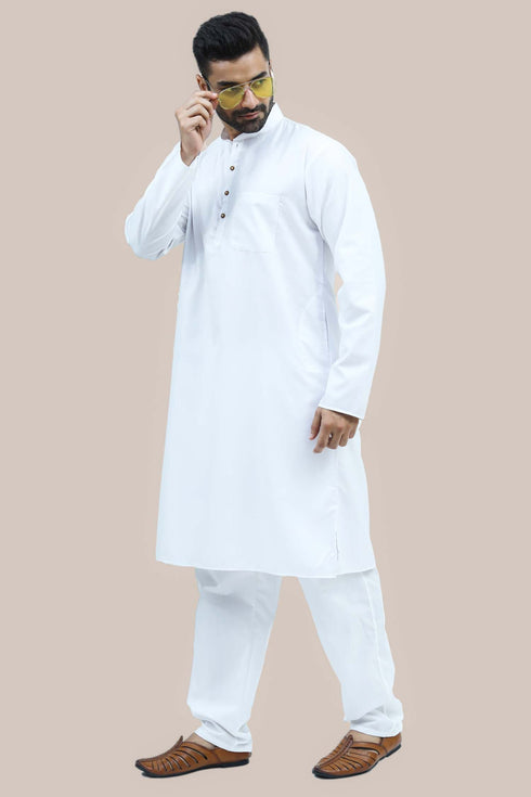 Veshbhoshaa Bluesaanchi Men'S White Matka Silk Kurta Set